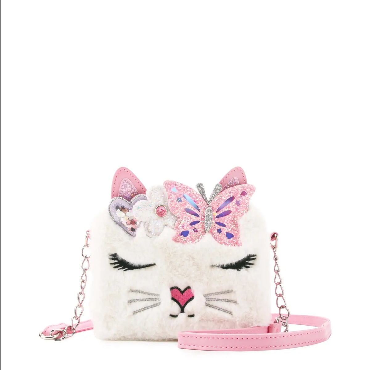 Miss Bella Kitty Cat White Plush Crossbody Bag
