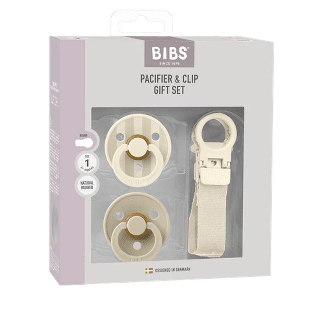 BIBS Colour Pacifier & Loop Clip Gift Set Latex Size 1 - Ivory