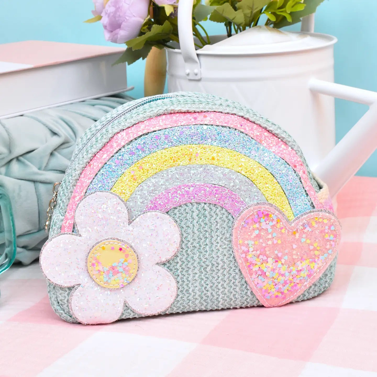 Straw Aqua Rainbow Pouch