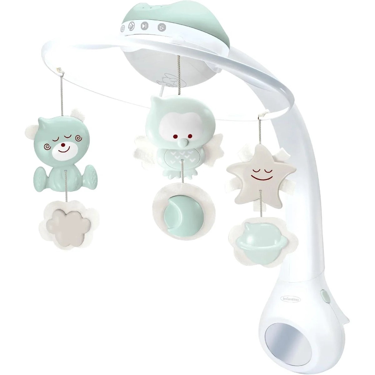 Infantino 3-In-1 Projector Musical Mobile Carousel with Wake-Up Mode to Simulate Daylight Includes 6 Melodies 4 Nature Sounds Sage Age- Newborn Above